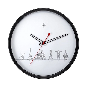NeXtime - Zegar ścienny World Tour nXt – czarno-biały, 30 cm