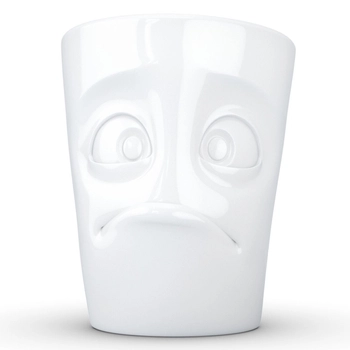 58Products - Porcelanowy kubek z uszkiem - „Zakłopotany“ - biały, pojemność 350 ml